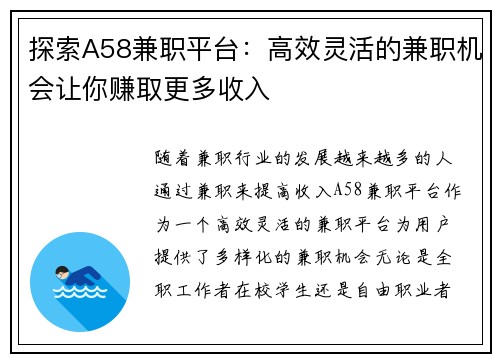 探索A58兼职平台：高效灵活的兼职机会让你赚取更多收入