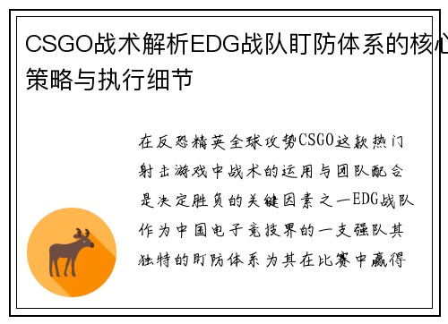 CSGO战术解析EDG战队盯防体系的核心策略与执行细节