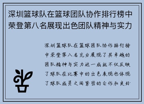 深圳篮球队在篮球团队协作排行榜中荣登第八名展现出色团队精神与实力 - 副本